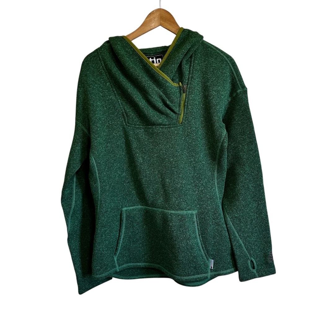 Stio Green Hooded Pullover Sweater with Olive Trim